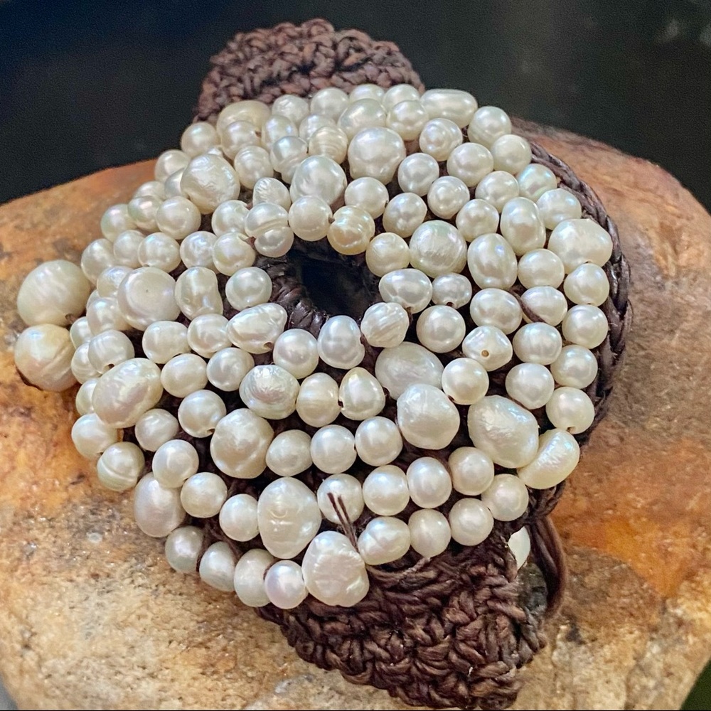 Handmade Bohemian Medallion Pearl Beads Toggle Bracelet